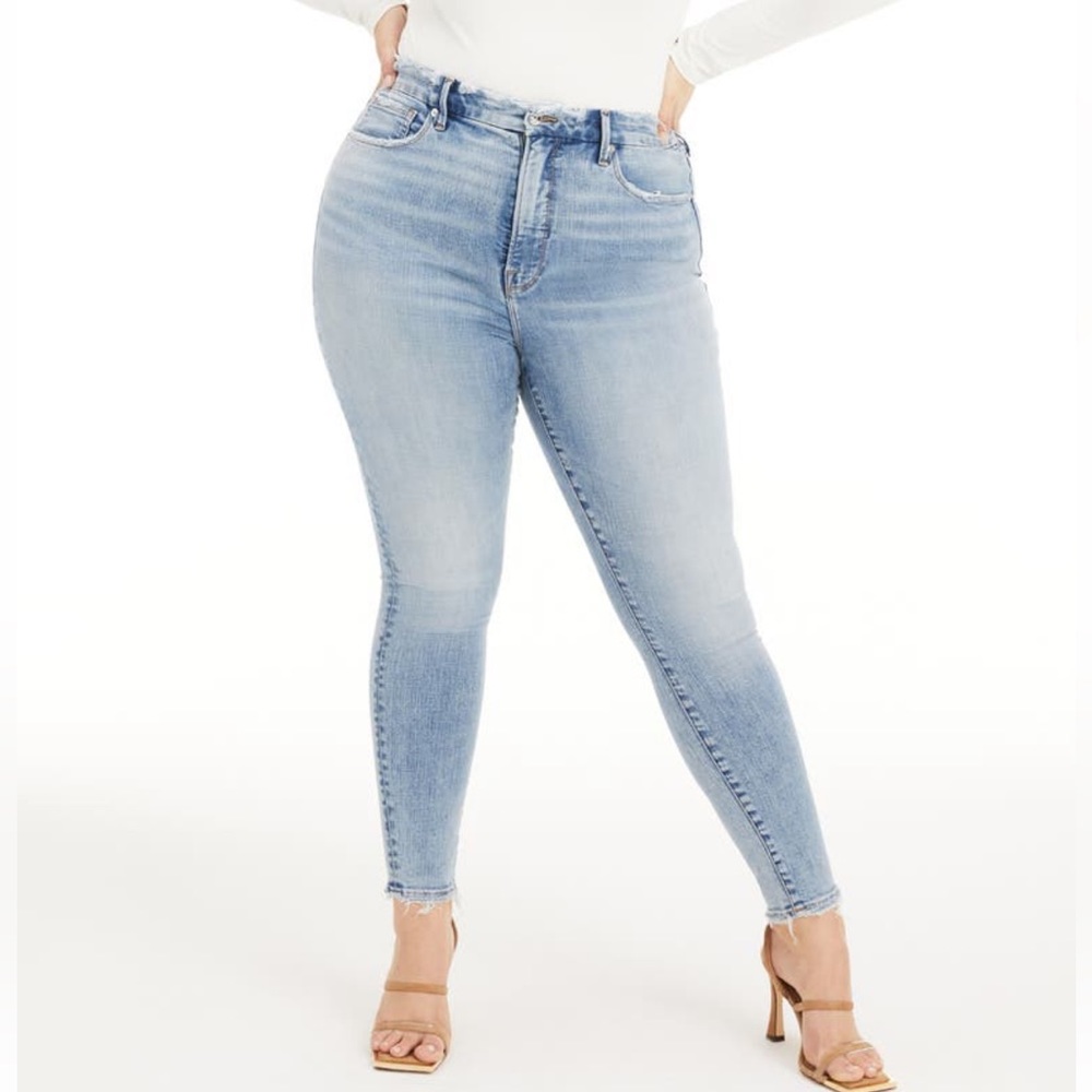 GOOD AMERICAN Good Legs Destroyed Hem Ankle Skinny Jeans